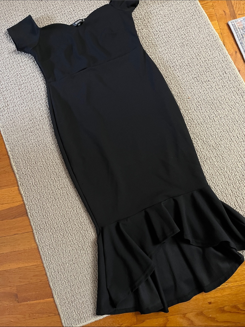 Missguided Black off shoulder High-Low flounce Ruffle bottom Dress
